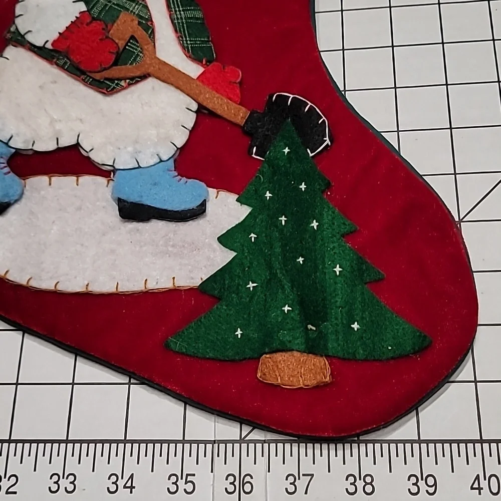 Snowman ⛄️ Shoveling Stocking, Red Velour with Felt Design Preloved‎